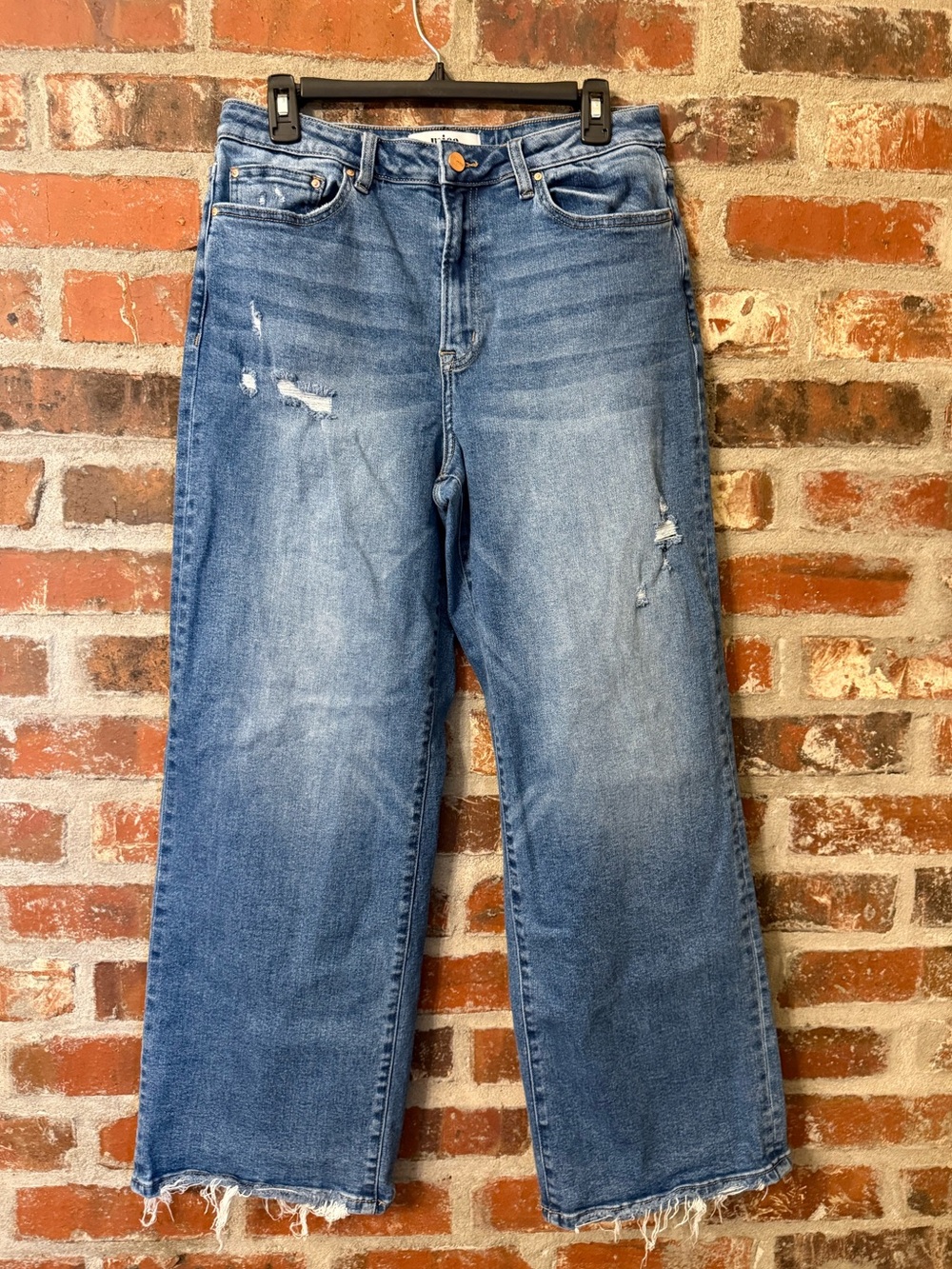 P95 - Mica High-Rise Wide Leg Jeans in Faded Blue with Raw Hem